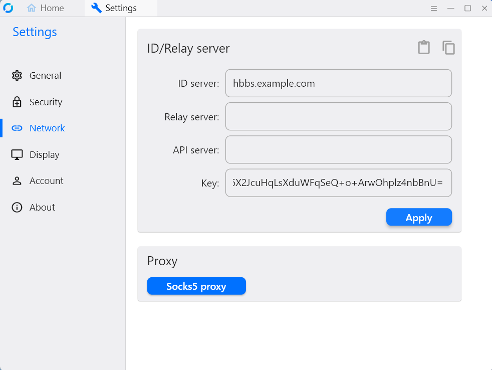 Fenêtre réseau de RustDesk